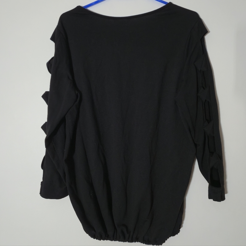 Terra & Sky 1X Black Lattice Sleeve Bubble Hem Top Plus Size 16W-18W Stretch - Picture 7 of 11